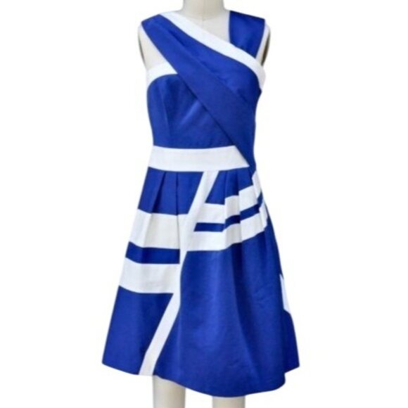 Reiss Raina Asymmetric Blue White Cotton Dress Size US 6 - UK 10 NEW Cocktail - Picture 2 of 15